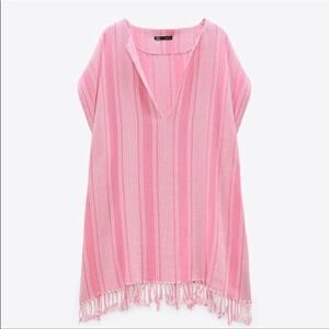 Zara Kaftan coverup fringe short cotton dress small medium